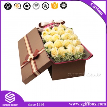 Brown Color Paper Flower Packaging Rectangle Box