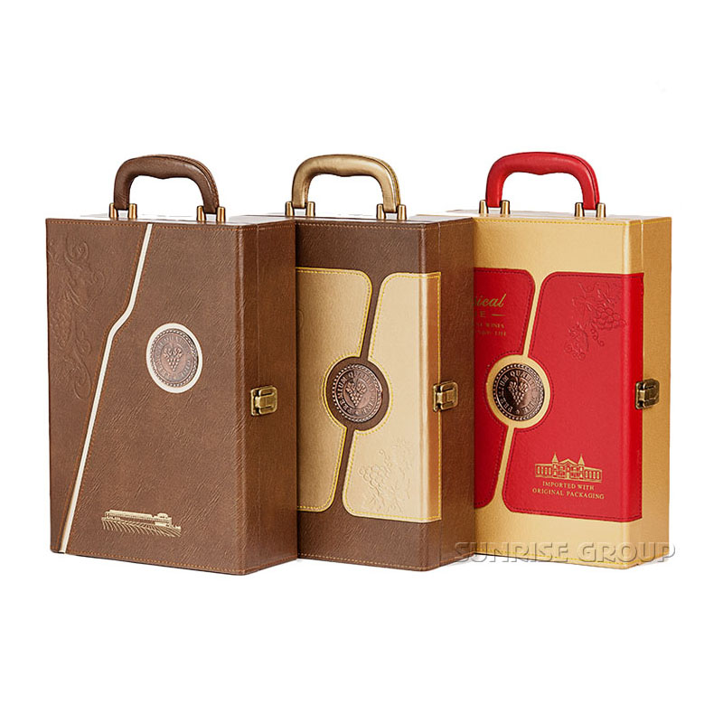 High-end Leather Luxury Handle Retro Wine Box