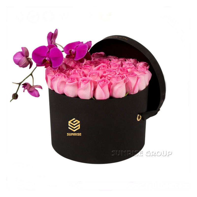 Luxury Black Round Flower Box Packaging 