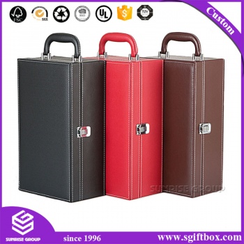 Newest Designed Fashionable Luxury Metal Lock Leather Wine Box